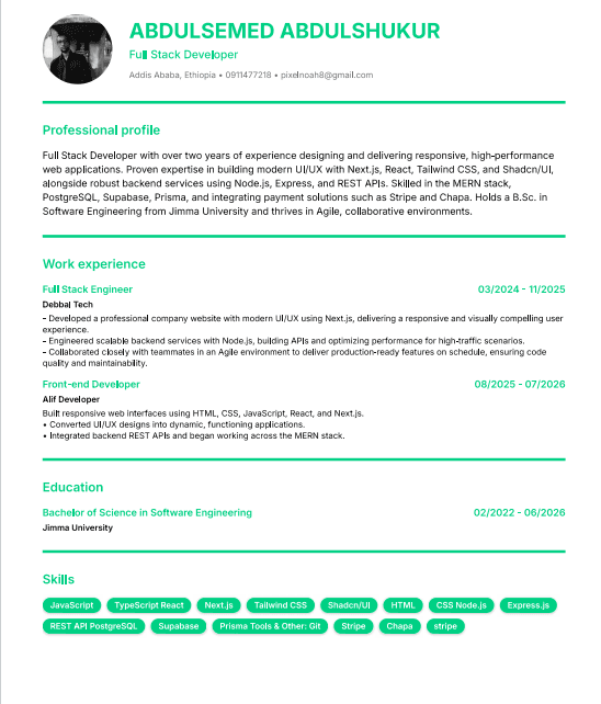 Resume preview